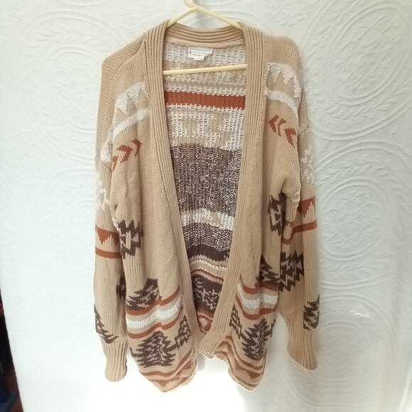 Loveriche Knit Sweater Cardigan W/Aztec Southwestern Designs Shades Of Brown M - Picture 3 of 11